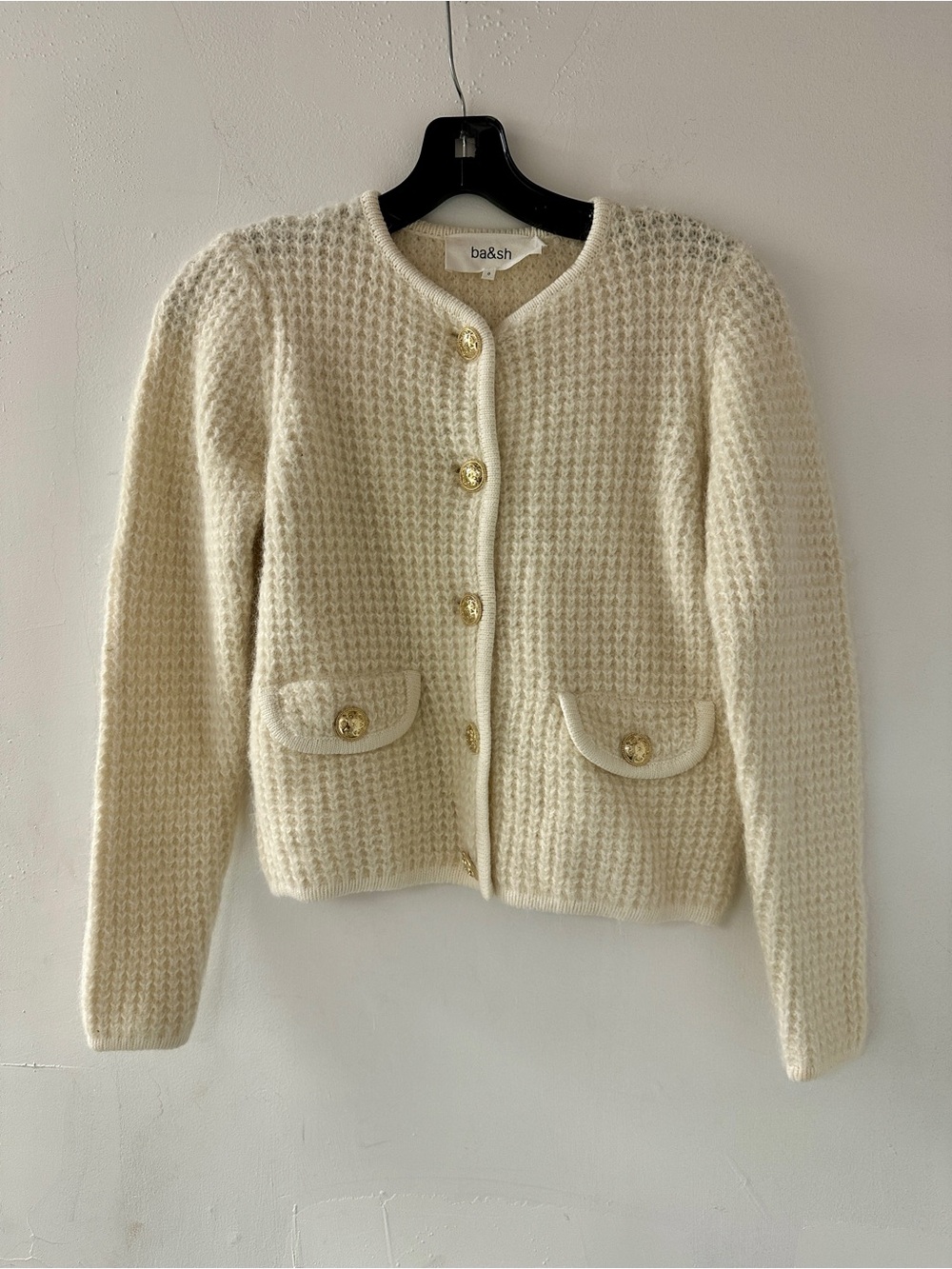 ba&sh Cream Textured Knit Button-Front Sweater Harry Cardigan size Small NWT